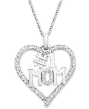 Macy's | Diamond #1 Mom Heart Pendant Necklace (1/6 ct. t.w.) in Sterling Silver, 18" + 2" extender,商家Macy's,价格¥1286