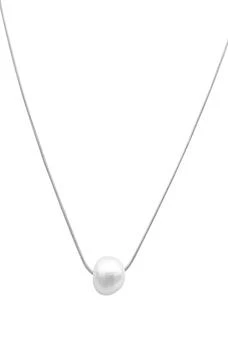 White Rhodium Plated 10mm Freshwater Pearl Pendant Necklace