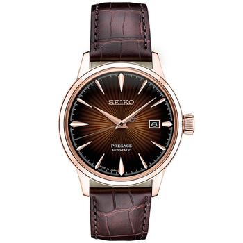 精工罐头, Seiko | Men's Automatic Presage Brown Leather Strap Watch 40.5mm商品图片 