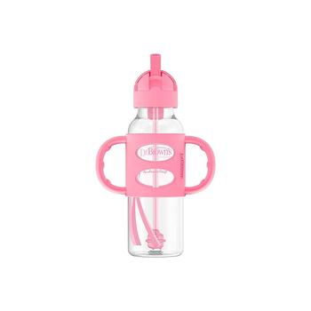 商品Narrow Sippy Straw Bottle with 100% Silicone Handles, 8oz, Pink图片