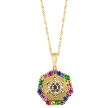 商品EFFY® Multi-Gemstone (5/8 ct. t.w.) & Diamond (1/20 ct. t.w.) Ship Wheel 18" Pendant Necklace in 14k Gold图片