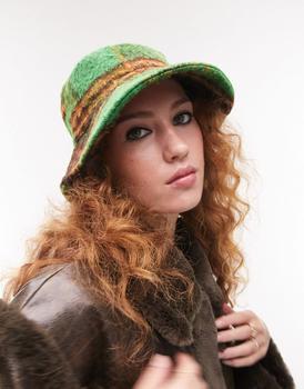 Topshop | Topshop check bucket hat in green商品图片,