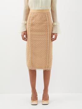 Gucci | GG-embroidered lace midi skirt商品图片,