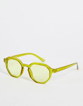 ASOS | ASOS DESIGN hexagon sunglasses in green - LGREEN商品图片,6.1折×额外9.5折, 额外九五折