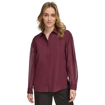 Calvin Klein | Women's Chiffon Sleeve Button Down Blouse,商家Macy's,价格¥355