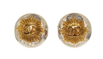 [二手商品] Chanel | Chanel Splatter Gold & Silver Logo Earrings商品图片,