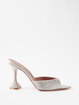 amina muaddi是什么牌子, Amina Muaddi | Caroline 95 crystal-embellished satin mules商品图片 