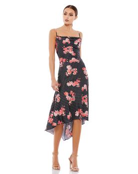 推荐Printed Cowl Neck Low Back Asymmetrical Hem Midi Dress商品