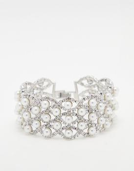 商品True Decadence | True Decadence lattice crystal and pearl bracelet in silver,商家ASOS,价格¥136图片