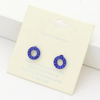 FASHNZFAB | Rhinestone Embellished Open Circle Stud Earrings - Sapphire,商家Premium Outlets,价格¥138