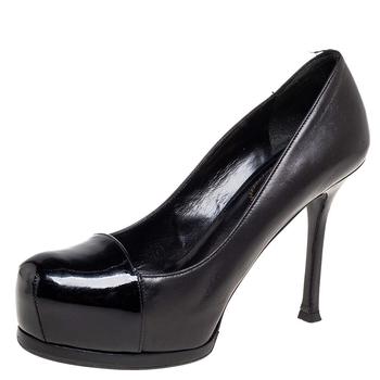 ysl高跟鞋价格, [二手商品] Yves Saint Laurent | Saint Laurent Black Patent And Leather Tribtoo Round Toe Pumps Size 36商品图片 4.1折