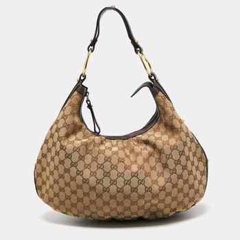 推荐Gucci Beige/Brown GG Canvas and Leather Medium Interlocking G Hobo商品