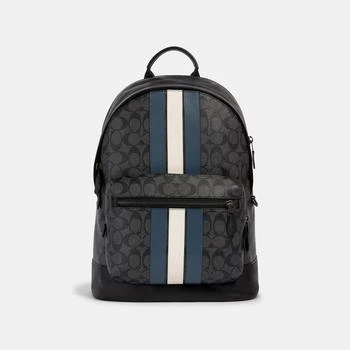 推荐Coach Outlet West Backpack In Signature Canvas With Varsity Stripe商品