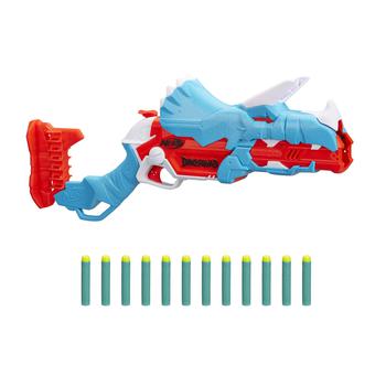 nerf, Nerf | NERF DinoSquad Tricera-Blast Dart Blaster, Break-Open 3-Dart Loading, 12 Official Darts, Dart Storage, Triceratops Dinosaur Design商品图片 