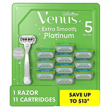 推荐Venus Platinum Extra Smooth Metal Women's Razor Handle + 11 Cartridges商品