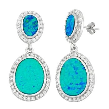 Sterling Silver Blue Inlay Opal with CZs Earrings