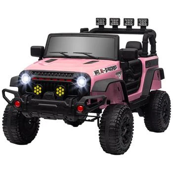 BreeBe | Qaba 12V Ride on Truck, Electric Car for Kids, Battery Powered Ride on Car, Parent Remote, 4 Suspension Wheels, Music Horn LED Lights, Pink,商家Premium Outlets,价格¥1726