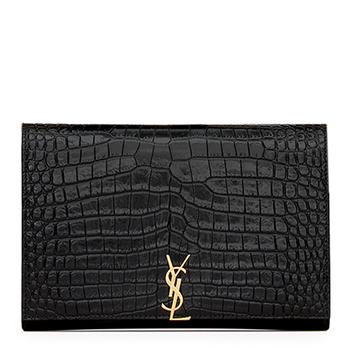 推荐Saint Laurent Shiny Crocodile Embossed Leather Black Chain Wallet商品