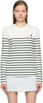 AMI | White Ami de Cœur Mariniere Long Sleeve T-Shirt商品图片,4.1折
