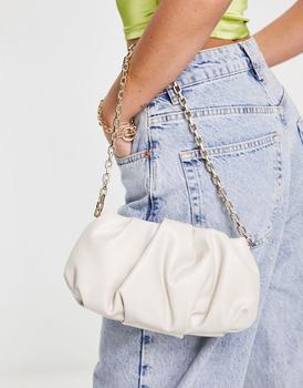asos腋下包, ASOS | ASOS DESIGN ruched shoulder bag with chain strap in off white商品图片 