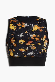 Alexander McQueen | Cropped cutout printed cotton-blend jersey top商品图片,