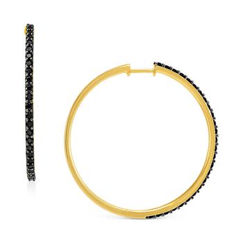 Macy's | Onyx Medium Hoop Earrings in 14k Gold-Plated Sterling Silver, 1.5"商品图片,