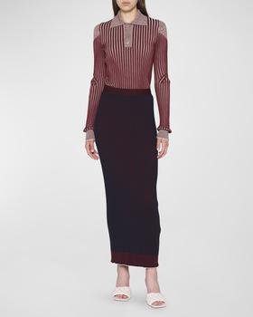 Bottega Veneta | Snap-Slit Bi-Color Cotton Rib Maxi Skirt商品图片,