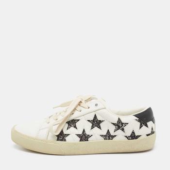 圣罗兰板鞋, [二手商品] Yves Saint Laurent | Saint Laurent White/Black Leather  And Glitter Star Patch Low Top Sneakers Size  37商品图片 8.8折, 满1件减$100, 满减