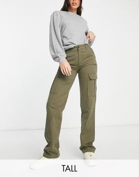 推荐Stradivarius Tall straight leg cargo trouser in khaki商品