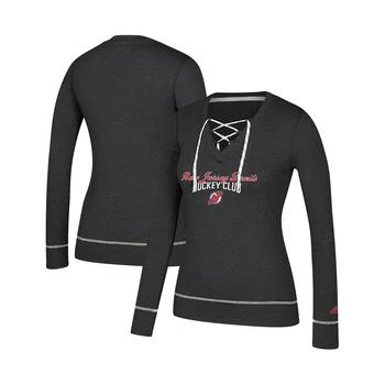 Adidas | Women's Heathered Black New Jersey Devils Skate Through Long Sleeve Lace-Up V-Neck T-shirt 7.4折