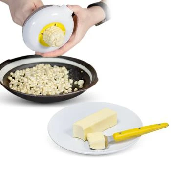 Grand Fusion Housewares | Corn Peeler With Circular Stainless Steel Blade Strips Corn Cob Cleanly Plastic Container With Pouring Spout Catches Kernel CORN PEELER AND BUTTER ONCE,商家Verishop,价格¥86