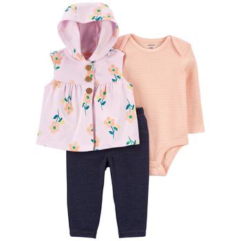Carter's | Baby Girls Floral Vest, Bodysuit and Pant Set, 3 Piece商品图片,