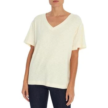 推荐Three Dots Women's Cotton Blend Oversized Short Sleeve V-Neck T-Shirt商品