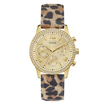 GUESS | Women's Gold-Tone Glitz Animal Print Genuine Leather Strap Multi-Function Watch, 40mm商品图片,8折×额外7.5折, 额外七五折