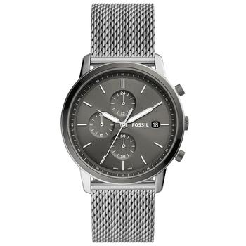 Fossil | Men's Minimalist Silver-Tone Stainless Steel Mesh Watch, 42mm商品图片,8折×额外9折, 额外九折