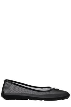 Prada | Prada All-Over Perforated Logo Plaque Ballerine Shoes商品图片,