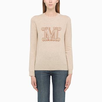 Max Mara | Beige cashmere sweater with logo embroidery商品图片,