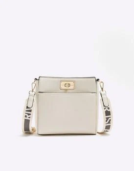 River Island | River Island Lock messenger cross body bag in cream 