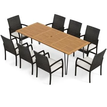 Hivvago | 9 Pieces Outdoor Patio Dining Set with Soft Cushions and Acacia Wood Square Table,商家Premium Outlets,价格¥5915