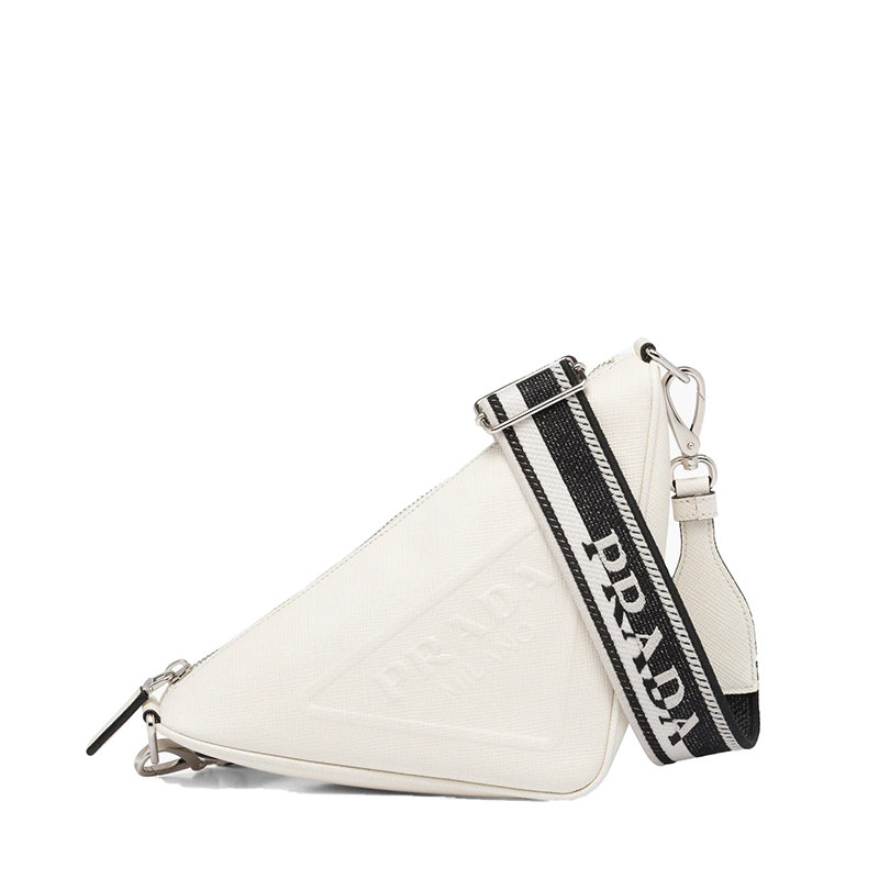 Prada | 【预售3-7天】PRADA/普拉达 22春夏新款 男士白色皮革编织黑色白色肩带拉链可调徽标印花三角形斜挎单肩包2VH155_2FAD_F0009_V_OOO商品图片,7.9折, 包邮包税