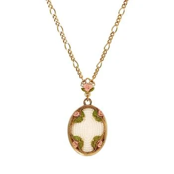 2028 | Imitation Pearl Pink Enamel Flower Long Pendant Necklace,商家Macy's,价格¥562