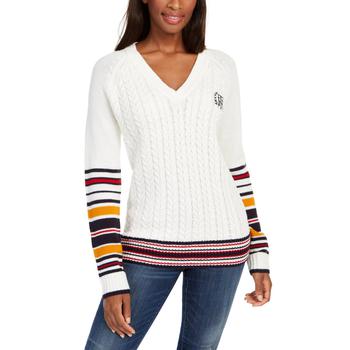 Tommy Hilfiger | Tommy Hilfiger Womens Contrast Trim Embroidered Logo Pullover Sweater商品图片,3.5折, 独家减免邮费
