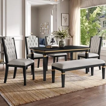 Streamdale Furniture | Streamdale 6-Piece Dining Table Set: 60" Table, 4 Tufted Chairs & Bench (Black),商家Premium Outlets,价格¥7320