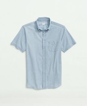 商品Brooks Brothers | Cotton Chambray Button-Down Collar Short-Sleeve Sport Shirt,商家Brooks Brothers,价格¥375图片