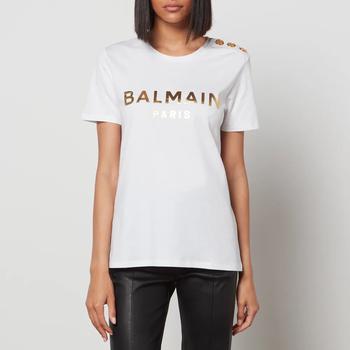 推荐Balmain Women's 3 Buttoned Metallic Balmain T-Shirt商品