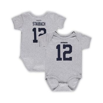 Mitchell & Ness | Infant Boys and Girls Roger Staubach Heathered Gray Dallas Cowboys Mainliner Retired Player Name and Number Bodysuit商品图片,