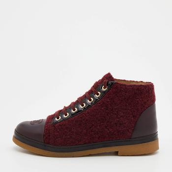 美国香奈儿鞋, [二手商品] Chanel | Chanel Burgundy Tweed And Leather CC Cap Toe Ankle Boots Size 37.5商品图片 满1件减$100, 满减
