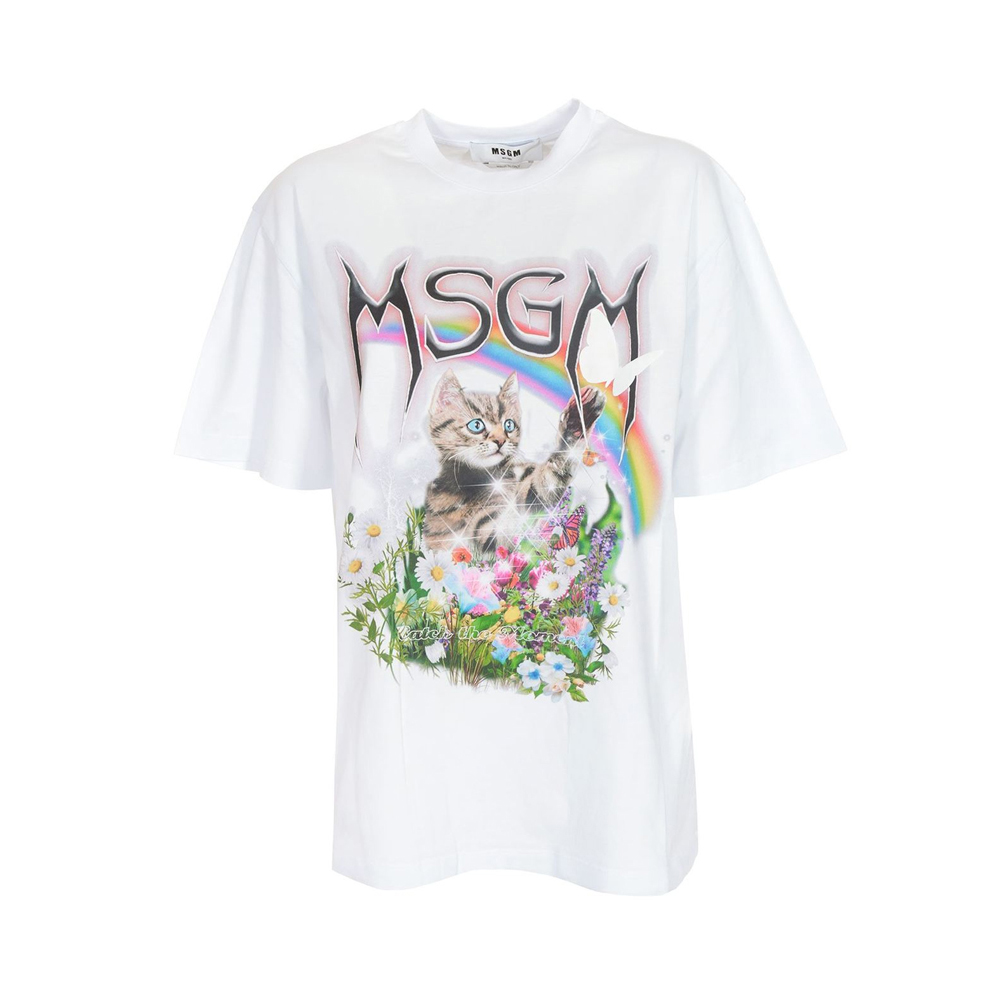 女士始祖鸟短袖, MSGM | MSGM 女士白色猫咪印花棉质短袖T恤 3041MDM164-217298-01商品图片 独家减免邮费