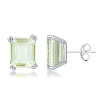 Classic | Sterling Silver Rectangle Green Amethyst Prong Set Stud Earrings,商家My Gift Stop,价格¥314