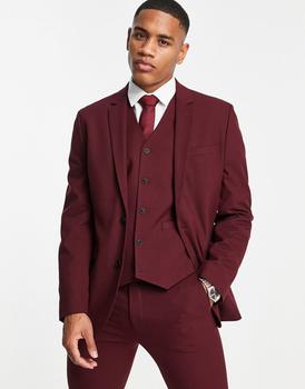 推荐ASOS DESIGN skinny suit jacket in burgundy商品